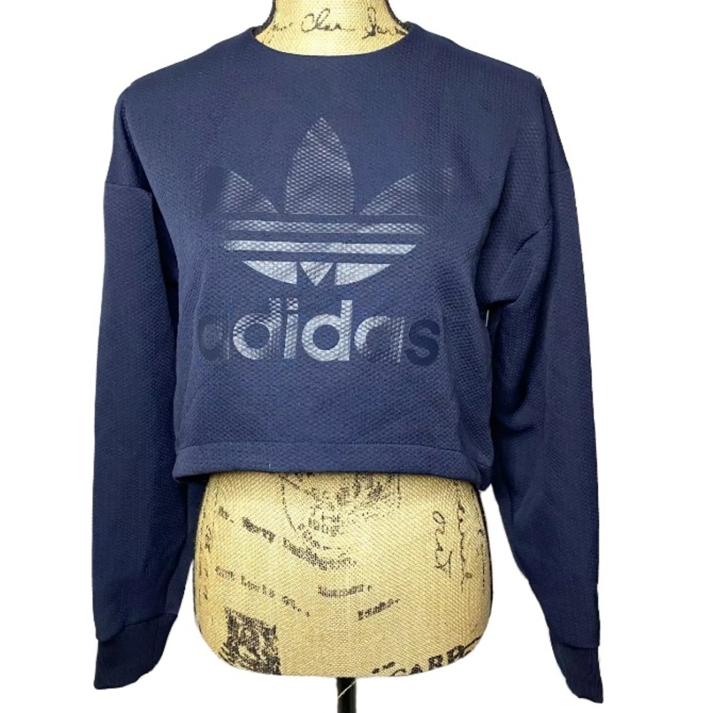 Adidas Navy Blue Cropped Sweatshirt Top